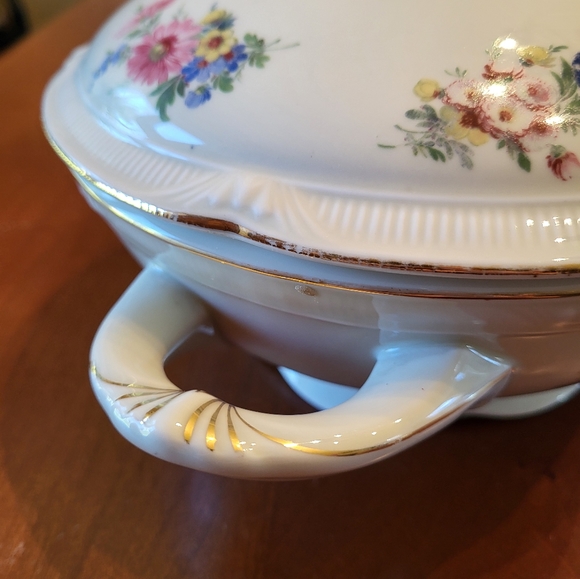 VTG Zeh Scherzer Lg Round Covered Dish Footed 2 Handled Gold Floral Balvarian - Picture 7 of 13